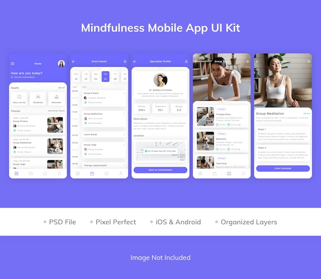 PSD mindfulness mobile app ui-kit