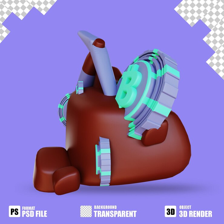 PSD mineração de bitcoin de ilustração 3d adequada para criptomoeda