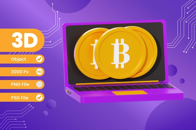 mineração de bitcoin de ilustração 3d