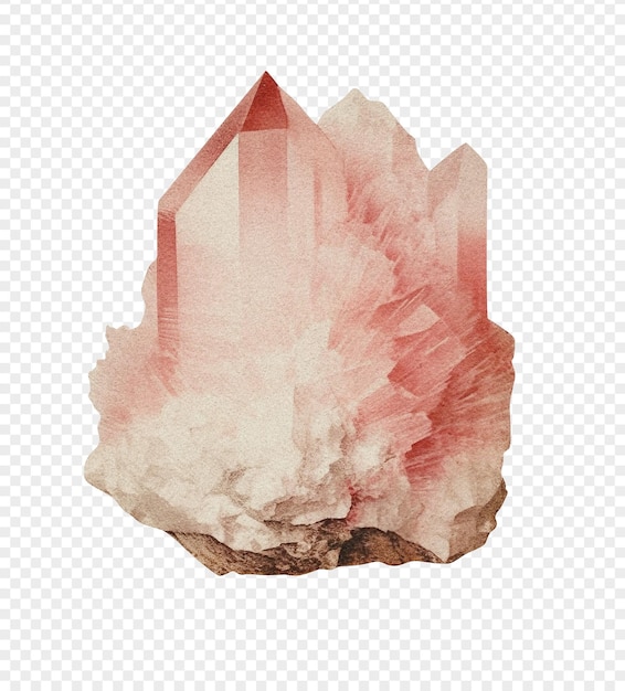 Mineral de cuarzo rosa sobre fondo transparente ilustración vintage de estilo antiguo