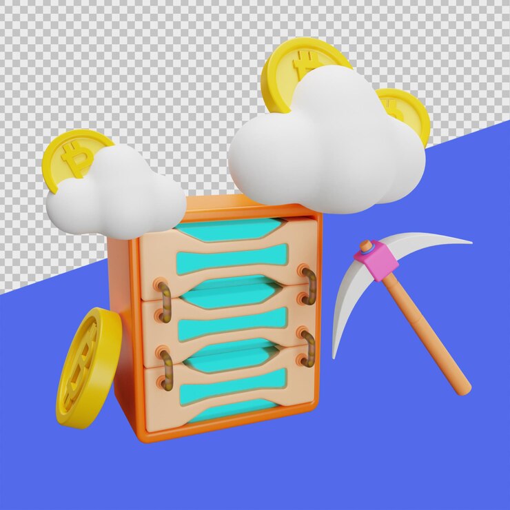 PSD minería de datos ilustraciones 3d de bitcoin