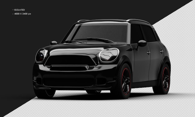 Mini auto da città nera lucida realistica isolata dalla vista angolare anteriore sinistra