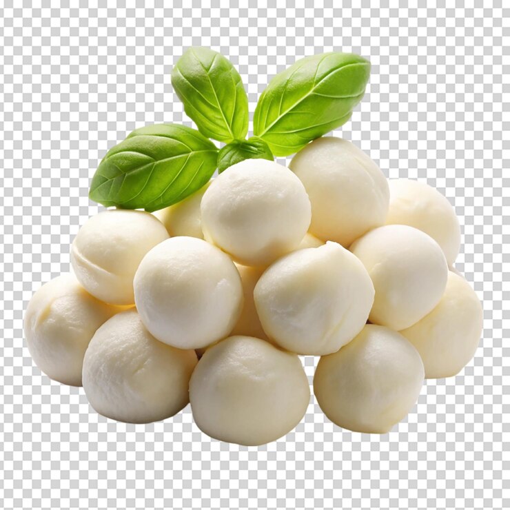 PSD mini bolas de mozzarella con fondo blanco aislado