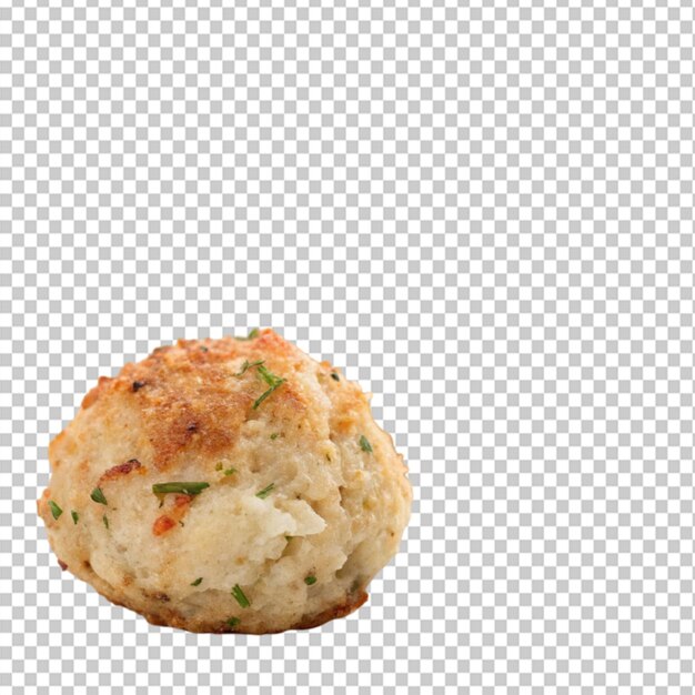 mini bolas de pastel de cangrejo de mariscos sobre un fondo transparente