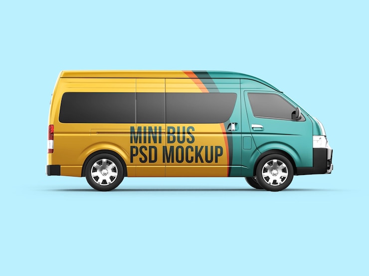 Mini Bus Side View Mockup Premium Template
