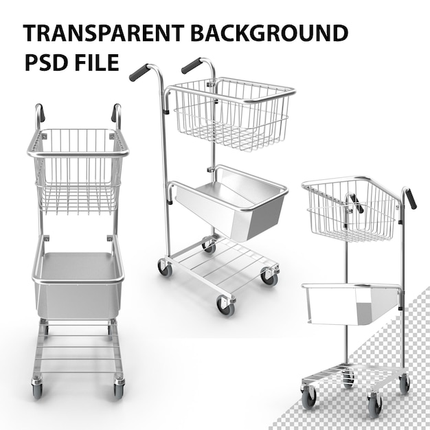 PSD mini chariot avec étagère à fichiers et panier png