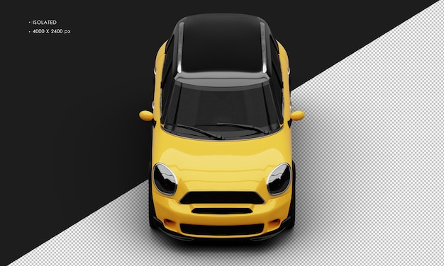 Mini coche de ciudad amarillo brillante realista aislado desde la vista frontal superior