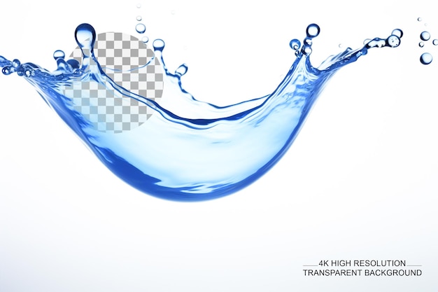 PSD mini forma completa de una gota de agua en salpicaduras de agua azul en un fondo transparente