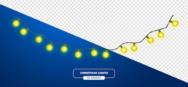 Mini guirnalda de luces de Navidad amarillas con alambre verde Render 3D
