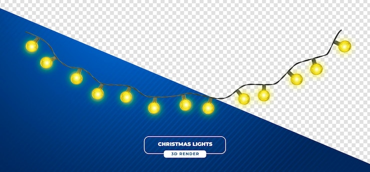 PSD mini guirnalda de luces de navidad amarillas con alambre verde render 3d