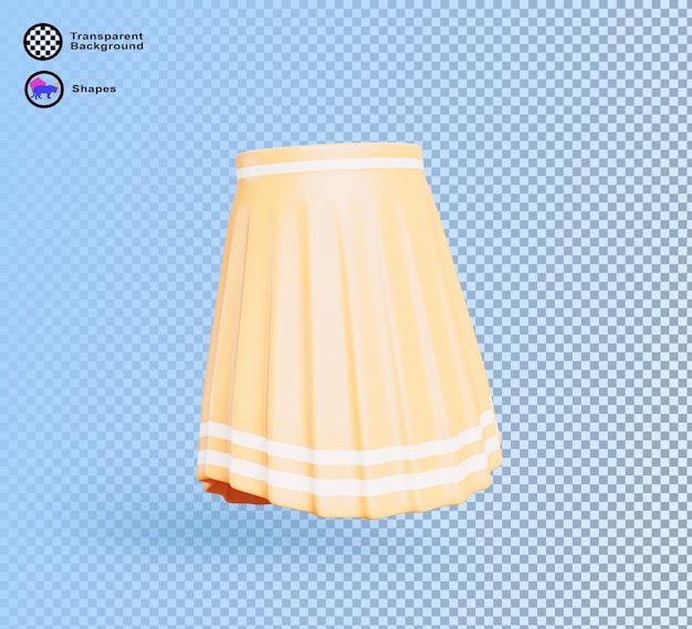 Mini jupe féminine jaune clair 3D avec rayures et plis blancs tenue décontractée d'été jupe courte uniforme scolaire femme de mode vêtements de base garde-robe élément de conception isolé