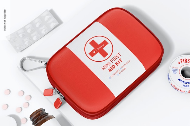 Mini kit di pronto soccorso Mockup, vista dall'alto