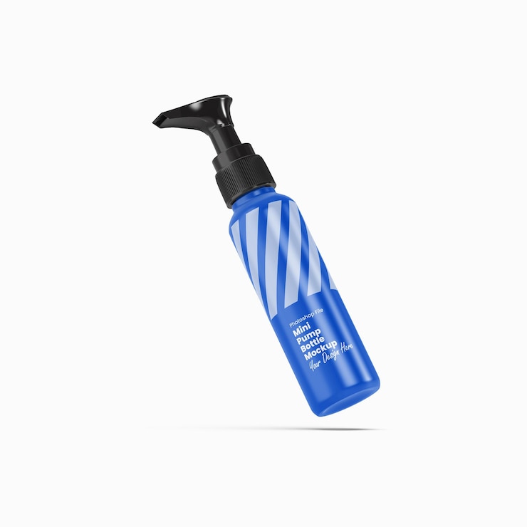 PSD mini maqueta de botella de bomba de plástico
