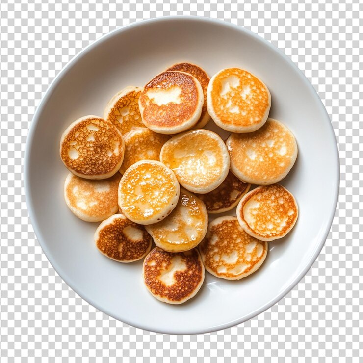 PSD mini panqueques plato de desayuno alimentos calientes aislados sobre un fondo transparente