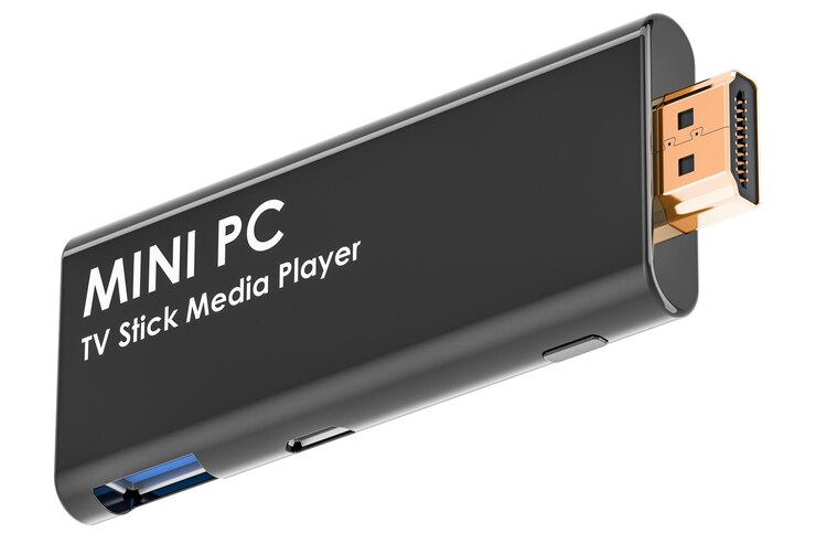 PSD mini pc streaming stick renderizado en 3d aislado en un fondo transparente