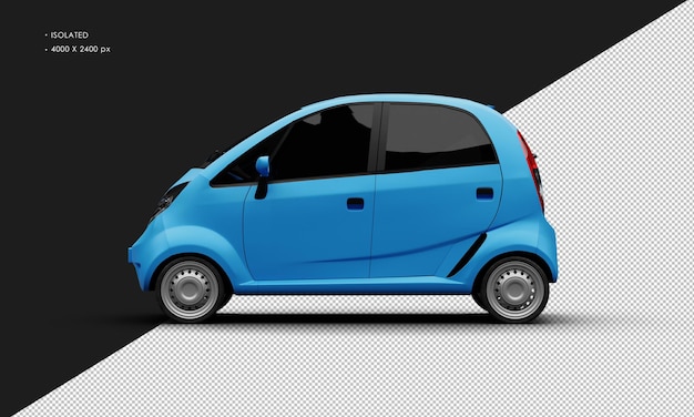 PSD mini petite voiture de ville familiale bleu mat isolé réaliste de la vue du côté gauche