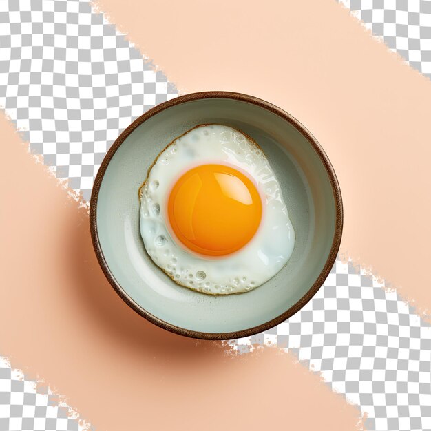 Mini-pfanne mit einem gekochten gebratenen ei, isoliert auf einem transparenten hintergrund, von oben aus gesehen
