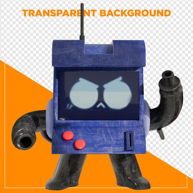 Un mini robot violet avec un fond transparent est rendu en 3D.