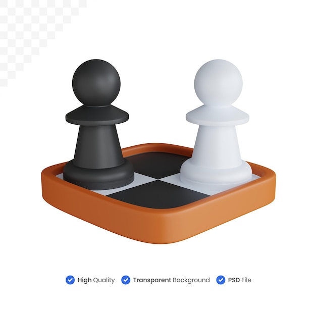 Mini tablero de ajedrez de renderizado 3d con dos piezas aisladas
