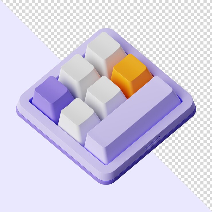PSD mini tastiera psd 3d 3x1 con pulsanti bianchi e gialli viola