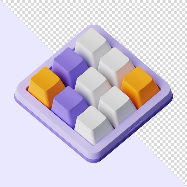 Mini tastiera PSD 3D 3x3 con pulsanti bianchi e gialli viola
