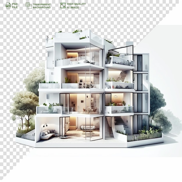 PSD miniatura de casa moderna isolada em fundo transparente
