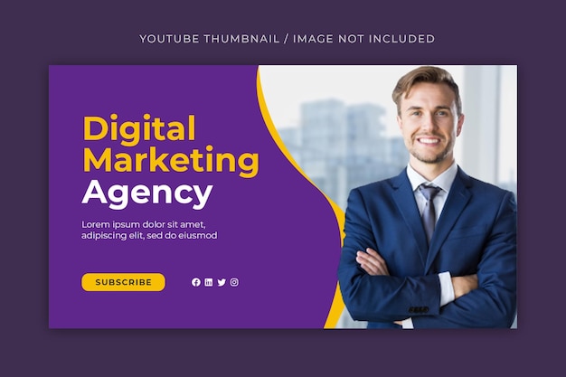 Miniatura di Youtube e modello di banner web per il marketing digitale dal vivo