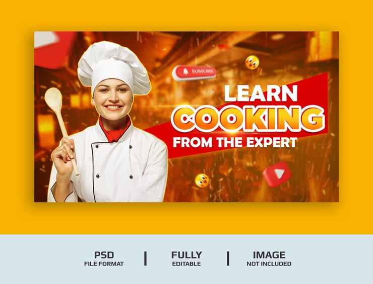 Miniatura do YouTube para revisão de vídeo de vlogger de alimentos ou modelo de banner da Web Psd