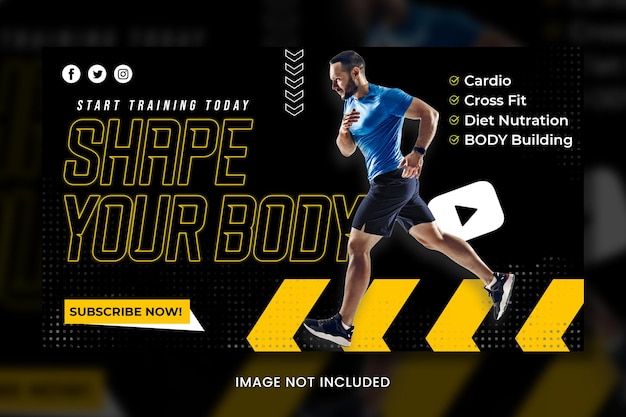 Miniatura de youtube de banner de gimnasio de fitness
