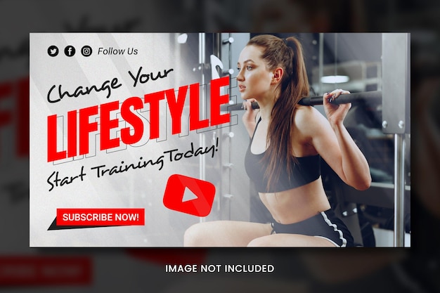 PSD miniatura de youtube de banner de gimnasio de fitness