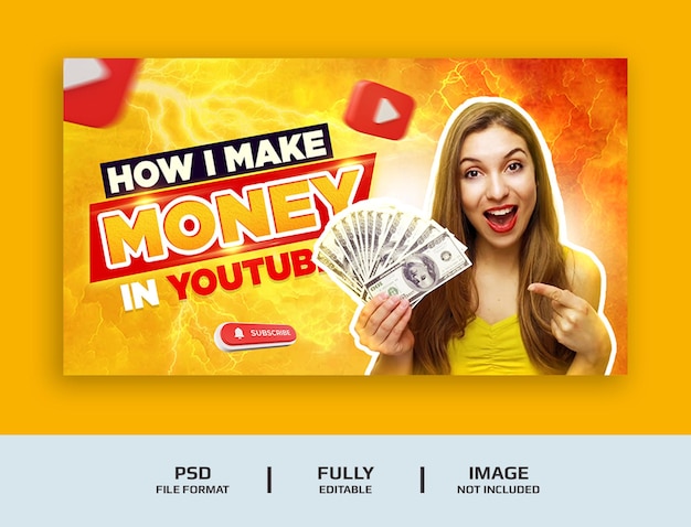 Miniatura de YouTube para cómo ganar dinero en línea o en la web Plantilla de banner psd