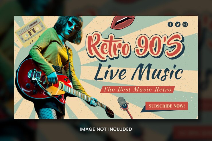 PSD miniatura de youtube de diseño de póster de fiesta nocturna de los años 90