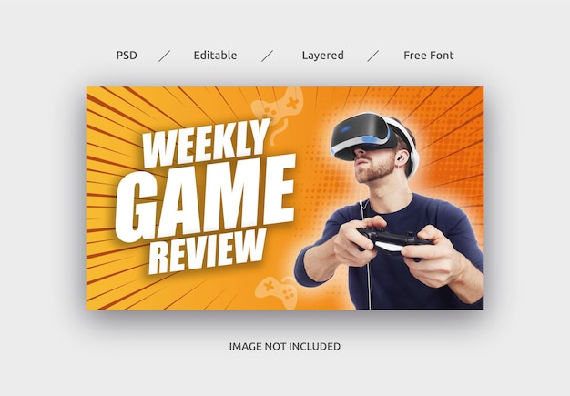Miniatura de YouTube de revisión de juegos y plantilla de banner web PSD