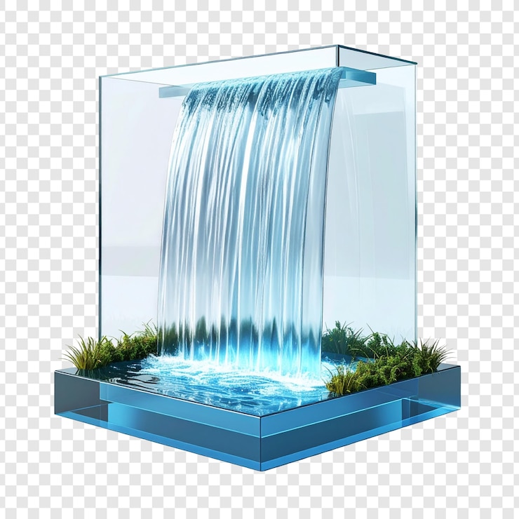 PSD miniature waterfall in transparent structure