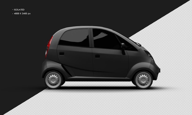 Minicarro pequeno familiar preto fosco realista isolado da vista lateral direita