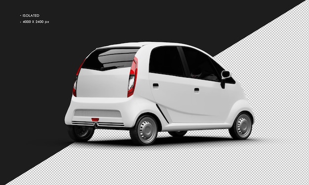 Minicarro urbano pequeno realista branco fosco isolado da visão traseira direita