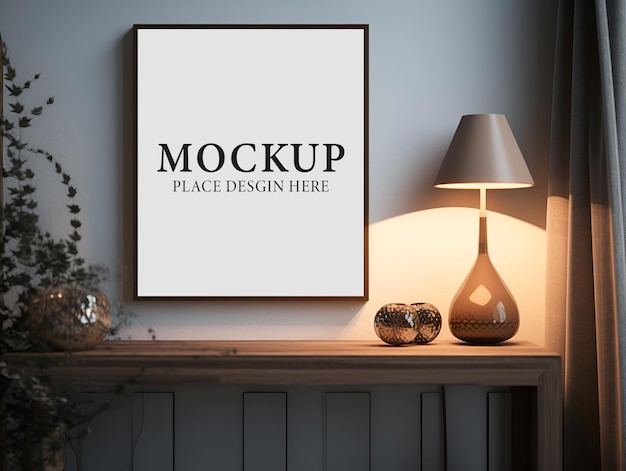 PSD minimal canvas-mockup über schublade mit lampe