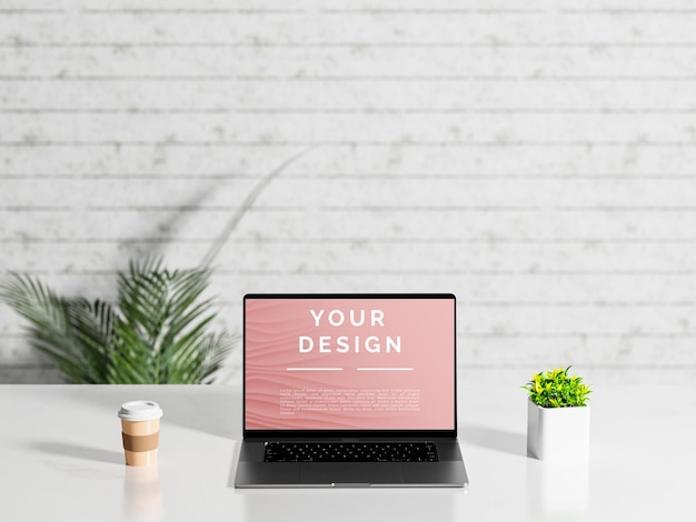 Minimal Digital Device White Office workspace Full screen Laptop mockup design