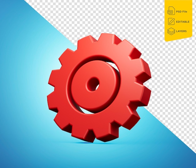 minimal red gear symbol icon cog wheel on blue background 3d illustration