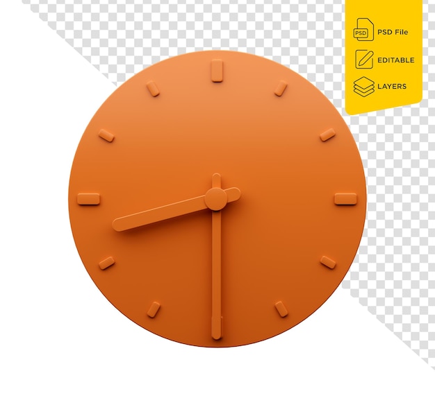 PSD minimal relógio laranja 0830 meio passado oito o39clock 0830 ou oito trinta ilustração 3d