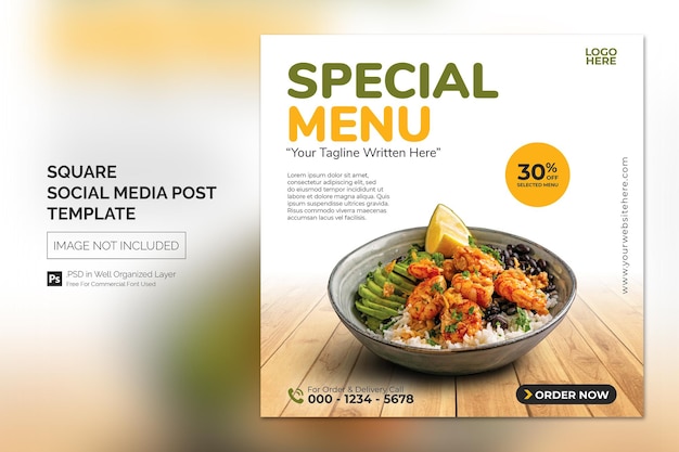 Minimal Simple Food Social Media Post Quadrado Banner Design Template