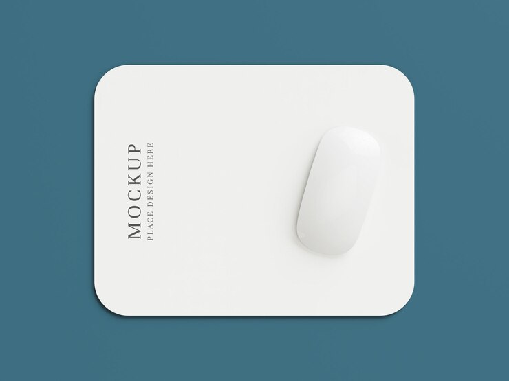 PSD minimal white mouse pad and wireless mouse mockup
