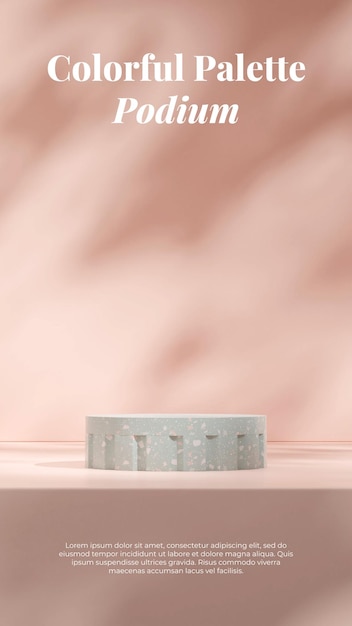 Minimale 3D-Rendering-Mockup-leere Szene aus grünem Terrazzo-Texturpodium im Hochformat mit hellbrauner Wand