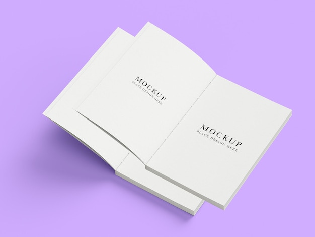 Minimale Doppelbüchel-Mockup auf pastellviolettem Hintergrund