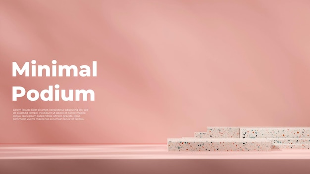 Minimale rosa Farbszene aus braunem, buntem Terrazzo-Texturmuster Podium 3D-Rendering in Landschaft