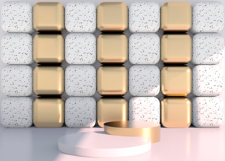 PSD minimale szene mit geometrischen formen, podien auf cremefarbenem hintergrund mit schatten. szene zum zeigen von kosmetikprodukten, vitrine, schaufenster, vitrine. 3d