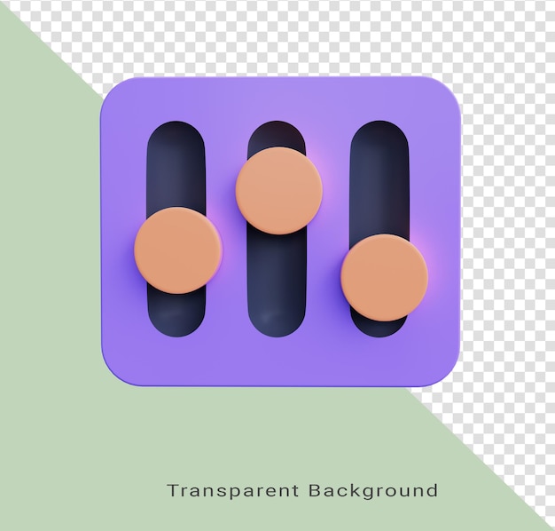 Minimaler Equalizer Slider-Symbol Musikton Anpassungssymbol 3d-Renderdarstellung