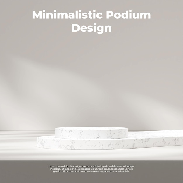 minimales 3d-rendermodell des marmorpodiums im quadrat mit sonnenschatten und weißer wand