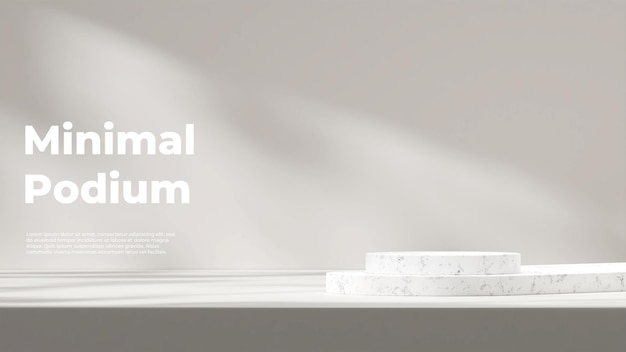 minimales 3d-rendermodell des marmorpodiums in landschaft mit sonnenschatten und weißer wand