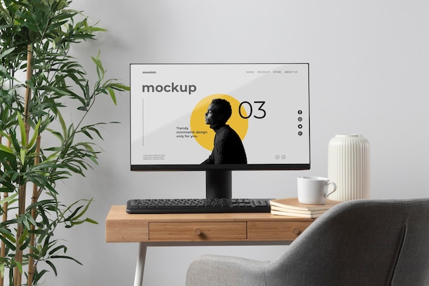 Minimales Desktop-Arbeitsplatz-Mock-up-Design